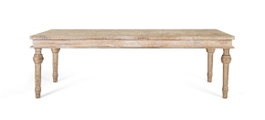 GINER Y COLOMER Mesa de Comedor 200 cm de Madera de Mango Maciza con Talla Geométrica y Acabado en Pátina Blanca, Estilo Rústico Vintage